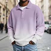 tanie Męska koszulka polo geometryczna-Męskie Gradient Koszulki polo waflowe Długi rękaw Koszulki polo Klapa Codzienny Szkoła Athleisure Dzienne zużycie Druk 3D Wiosna Jesień Zima Czarny Granatowy Błękit nieba