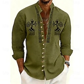economico Camicia vintage-Per uomo Geometrico Uccello Tribale Camicia Camicia con colletto alla coreana Manica Lunga Vintage Retrò Casuale Vacanza Primavera Autunno Collo alla coreana Colletto alla coreana Bottonato Camicia
