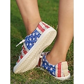  Η 250η Επέτειος των Ηνωμένων Πολιτειών Γυναικεία Sneakers με Εκτύπωση Σημαίας ΗΠΑ – Κλασικά Παπούτσια Canvas με Δέσιμο και Μαλακό Πάτο για Πατριωτικό Στυλ Παρελάσεις Φεστιβάλ Βόλτες και Καθημερινή