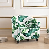 cheap Armchair Cover &amp; Armless Chair Cover-Club Chair Cover Striped Plants Geometric Printed Polyester Slipcover Stretch Armchair Protector for Living Room Home