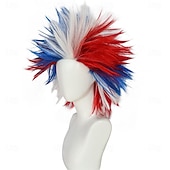  Peruca Louca Vermelha Branca Azul Única Espinhosa e Divertida Perucas Vermelha Cabelo Louco Peruca Patriótica Perucas Fuzzy Funky Azuis Pelucas Para Palhaços Fantasia Celebrações do Dia 4 de Julho