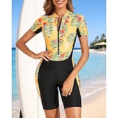 billiga One Pieces Rash Guards-Dam Rash-guards Baddräkt Baddräkter Tropisk Mittlårsben UV-skydd Snabb tork Elastisk Kortärmad Badkläder Baddräkt Surfing Strand Simmning Sommar