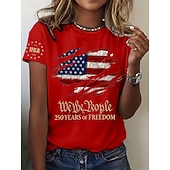  Independence Day Amerikkalainen Juhlapäivä Patriottinen Naisten T-paita Graafinen Lippu Kirjain Vintage Muoti Tyylikäs Lyhyet Hihat Pyöreä Kaula Päivittäinen Viikonloppu Printti Sininen Musta
