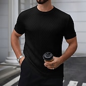  Men's T Shirt Tee Top Short Sleeves Crew Neck Summer Spring All Seasons Solid Color Textured Fashion Designer Basic Jacquard Plain Casual Vacation Casual Daily Navy Blue Top Tee for Men