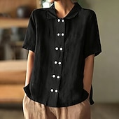 economico Camicie-Per donna Camicie effetto lino Camicia di lino Camicia Estiva Camicia con Bottoni Bottoni Tinta unica Semplice Quotidiano Elegante Casual Manica Corta Collo ripiegato Top Regolari Ferie Uscire