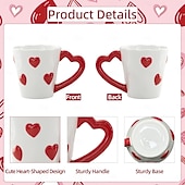 cheap Mugs &amp; Cups-Heart-Shaped Coffee Mug – Cute Ceramic Cup with Red Hearts, Valentine's Day Themed Tea Mug for Gifts, Home Decor, Office, Couples, Love Gifts, Birthday, Wedding, and Romantic Decorations