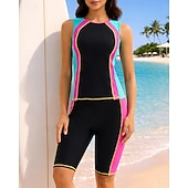 economico Surfing Tankinis &amp; Bikinis-Per donna Costume da bagno Tankini 2 pezzi Patchwork Gamba lunga fino al ginocchio Asciugatura Rapida Elastico Senza Maniche Costume da Bagno Costume da bagno Surf Immersione Spiaggia Estate