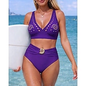 Χαμηλού Κόστους Surfing Tankinis και Bikinis-Γυναικεία Σετ μπικίνι Μαγιό 2 τεμάχια Μονόχρωμο Κουμπώσου Προστασία UV Ελαστικό Αμάνικο Μαγιό Σέρφινγκ Καταδύσεις Κολύμβηση Καλοκαίρι