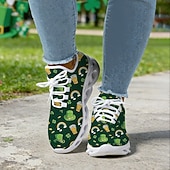 billiga Kvinno skor-Damsneakers med shamrocktryck och St. Patrick's Day-motiv – lätta och vadderade promenadskor för vardagskläder, parader, utomhusaktiviteter och högtidsfiranden