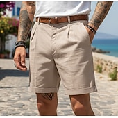 economico retrò-Per uomo Shorts Shorts di Lino Shorts eleganti Pantaloncini Estivi Pantaloncini plissettati Elastico in vita Gamba Dritta Semplice Tinta unita Comodità Traspirante Lunghezza al ginocchio Quotidiano
