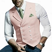  Herrar väst seersucker väst väst vintage mode vår  sommar knappar strandbröllop bekväm randig dubbelknäppt notch krage vanlig passform salvia rosa himmelsblå väst