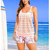 abordables Surfing Tankinis &amp; Bikinis-Mujer Traje de baño con estampado floral Traje de baño Tankini Floral Elástico Sin Mangas Bañadores Surf Playa Vocación Verano