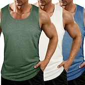 billiga Gym-toppar-Herr Linne Väst Undertröjor Ärmlös tröja Ärmlös Rundhals Rund halsringning Sommar Alla årstider Slät Mode Grundläggande Klassisk 3 st Slät Ledigt Gym Gata K Topp t-shirt för män