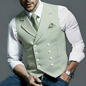  Herrar väst seersucker väst väst vintage mode vår  sommar knappar strandbröllop bekväm randig dubbelknäppt notch krage vanlig passform salvia rosa himmelsblå väst