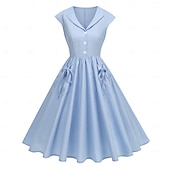 cheap Dresses-1950s Hepburn Retro Vintage Midi A-Line Dress Swing Dress Flare Dress Short Sleeves A-Line Fancy Dress Women's Carnival Valentine's Day Masquerade Vacation Dailywear Bachelorette Party Adults Dress