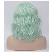 baratos Perucas de festa-Perucas Verdes para Mulheres Curta Cacheada Bob Ondulada Meninas Verde Menta Colorida Ondulação Resistência ao Calor Fantasia Festa