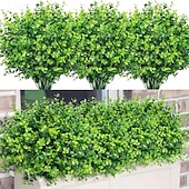 cheap Artificial Plants &amp; Flowers-20pcs Greenery Artificial Plants Outdoors, Eucalyptus Stems UV Resistant Fake Foliage Plants Faux Boxwood Shrubs Indoor Decorations Artificial Flowers for Garden Pot Porch Fence Hanging Planter