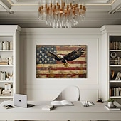  Bald Eagle und amerikanische Flagge Wandkunst - patriotisches Gemälde Leinwanddruck gerahmt oder ungerahmt bereit zum Aufhängen