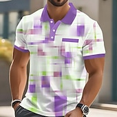 halpa Miesten geometrinen poolo-Miesten Geometrinen Polo Lyhythihainen Poolopaidat Kauluspaidat Business Casual ulko- Urheilu- ja treenivaatteet Arki-asut 3D-tulostus Napit Kevät kesä Sininen Rubiini Purppura