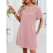 abordables Vestido Sencillo-Mujer Mini vestido Vestido estilo camiseta Vestido de verano Casual Diario Holgado Plano Manga Corta Cuello Barco Azul Piscina Blanco Rosa Rojo Verano