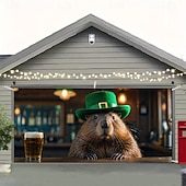 preiswerte Garage- und Türbanner-St. Patricks Day Tapisserie Garagentorabdeckung Großes Hängendes Elf Tier Niedlich 3D Party Outdoor Urlaub Hintergründe aufnehmen Yard Wohndeko