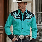 voordelige westernhemden voor heren-Voor heren Bloemenprint Bloemen Overhemd Westers overhemd Cowboyshirt Lange mouw Vintage Retro Casual Buiten Werk Kleding Lente Herfst Strijkijzer 3D-afdrukken Overhemden met knoopjes Rood Paars Groen