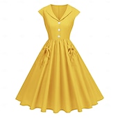 cheap Dresses-1950s Hepburn Retro Vintage Midi A-Line Dress Swing Dress Flare Dress Short Sleeves A-Line Fancy Dress Women's Carnival Valentine's Day Masquerade Vacation Dailywear Bachelorette Party Adults Dress