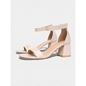 voordelige Bruidsmeisje-Ivoorwitte sandalen met blokhak voor dames, elegante bruidsmeisjesschoenen met enkelbandje voor bruiloften in luxe hotels.
