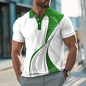 levne Heren Geometrisch Polo-Men's Geometric Line Polo Shirts Short Sleeve Polo Shirts Collared Shirts Casual Athleisure Buttons Summer Spring Blue Red Purple