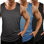 billiga Gym-toppar-Herr Linne Väst Undertröjor Ärmlös tröja Ärmlös Rundhals Rund halsringning Sommar Alla årstider Slät Mode Grundläggande Klassisk 3 st Slät Ledigt Gym Gata K Topp t-shirt för män