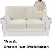 abordables Funda para asientos y reposabrazos de sofá-Juego de fundas de cojín de sofá elásticas de lujo minimalistas, funda completa, funda de sofá elástica antideslizante para sofá de 2/3 plazas