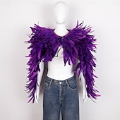 abordables Accesorios-Carnaval 2026 Accesorios de Samba del Carnaval de Río Capa Chal larga de plumas rojas para mujer con lazo de cinta disfraz de actuación del festival de Brasil