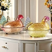 halpa Keittiön säilytysratkaisut-vintage lasinen kananpesäkulho kannella, suuri jalustallinen kukkokarkkikulho &amp;kristallinen välipalapurkki, maalaistalon kananpesäpöydän sisustus, sopii välipaloille, jälkiruoalle, kekseille