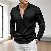Недорогие Мужские атласные рубашки-Муж. Рубашка Атласная рубашка Повседневная рубашка Кнопка рубашка Выпускная рубашка Pullover Полотняное плетение Для вечеринок Свадьба Черный Темно синий Длинный рукав V-образный вырез