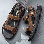 billige Utendørs sandaler-Brune herresandaler med borrelås, fritidssko for utendørs bruk, perfekt for sommerferier og stranddager