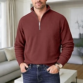 abordables Polo clásico para hombre-Hombre Camisa de Pana Con Texturas Casual Vacaciones Cremallera de un cuarto Manga Larga Moda Básico Color sólido Plano Cremallera Otoño Invierno Primavera &amp; Otoño Ajuste regular Vino Negro Verde