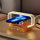 abordables Luces Decorativas Inteligentes-Lámpara de mesita de noche con cargador inalámbrico, linda lámpara de noche con reloj, pequeña lámpara de mesa para dormitorio, mini luz de noche para dormitorio, pequeña luz como regalo, regulable