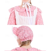  250º Aniversario de EE. UU. Siglo 19 década de 1800 Vestido de la pradera Conjunto de gorro y delantal Larga Chica pionera Colonial Pionero Guerra Revolucionaria Floral Disfraz Chica Víspera de Todos
