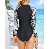 Недорогие Рашгард One Pieces-Жен. Рашгард Купальный костюм Swimsuits тропический Короткая нога УФ-защита Быстровысыхающий Эластичный Длинный рукав Купальники Купальник Серфинг Пляж  Плавание Лето