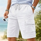 abordables Vacances-Homme Shorts cargo Shorts Shorts en Lin Shorts d'été Shorts de plage Cordon de serrage Taille Élastique Uni Confort Respirant Longueur Genou Quotidien Extérieur Plage Vacances Mode Noir bleu marine