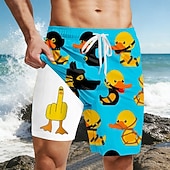 Per uomo Cartoni animati Anatra Dito medio Pantaloncini foderati Pantaloncini da bagno 2 in 1 Pantaloncini da mare Misura del girovita medio Hawaiano Divertente Vacanza al Mare Tasche Laterali Con