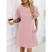 abordables Vestido Sencillo-Mujer Mini vestido Vestido estilo camiseta Vestido de verano Casual Diario Holgado Plano Manga Corta Cuello Barco Azul Piscina Blanco Rosa Rojo Verano