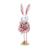 cheap Easter Basket Stuffers-Easter Basket Stuffers Easter Bunny Decorations for Home, Handmade Standing Rabbit Figurines with Flowers, Cute Spring Easter Decor for Tiered Tray, Table, Shelf, Mantle