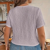 ieftine Bluze simple-Pentru femei Mărime Plus Cămașă casual Camașă cu nasturi Bluză Zdrobit Nasturi Culoare solidă Simplu Epocă Zilnic Stilat Manșon scurt În V Topuri obișnuite Concediu Costum de plajă Îmbrăcăminte de