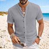 abordables Vacances-Homme Chemise Chemise en lin Chemise d'été Tenue de plage Chemise à col officier Chemise Boutonnée Uni Occasionnel Quotidien Noir Blanche Kaki Gris Manche Courte Col mandarin Été Vêtement Tenue