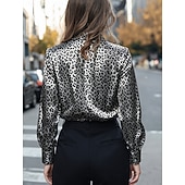 cheap Dressy Blouses-Women's Blouse Buttons Print Leopard Stylish Casual Long Sleeve Shirt Collar Regular Tops Daily Blue Silver Yellow Brown Spring Fall