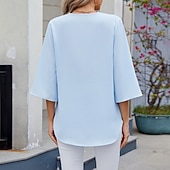 preiswerte Schicke Blusen-Damen Hemd Bluse Chiffon Tops Patchwork Farbblock Stilvoll Lässig Langarm V Ausschnitt Normale Oberteile Täglich Ferien Ausgehen Blau Schwarz Weiß Rosa Himmelblau Sommer Frühling