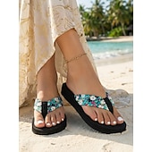 ieftine Femei-pantofi de damă cu imprimeu floral – sandale confortabile de plajă, cu talpă moale, pentru vară, vacanță și ținute casual