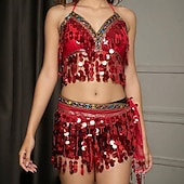זול חלקים עליונים וסטים-Samba Dancewear סט תלבושות ריקוד סקסיות עם טסל סקווין תלבושת מופעים