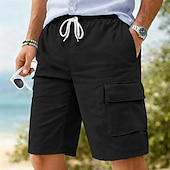abordables Vacances-Homme Shorts cargo Shorts Shorts en Lin Shorts d'été Shorts de plage Cordon de serrage Taille Élastique Uni Confort Respirant Longueur Genou Quotidien Extérieur Plage Vacances Mode Noir bleu marine